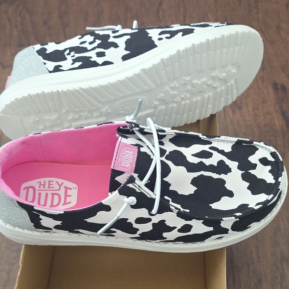 Hey Dude Womens  Cow-girl Sparkle Slip-On Sneakers in Black, White & Pink - Picture 2 of 7